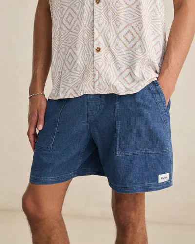 Textured Wale Jam Short in Washed Indigo