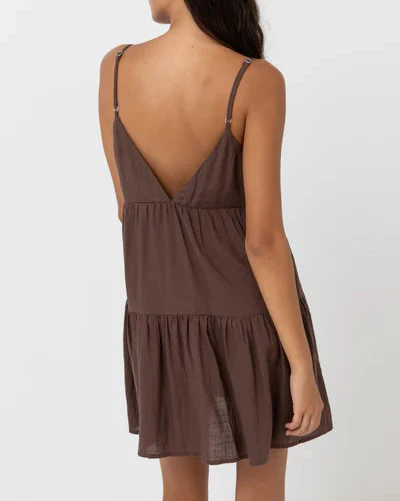 Tiered Mini Dress in Chocolate - Image 2