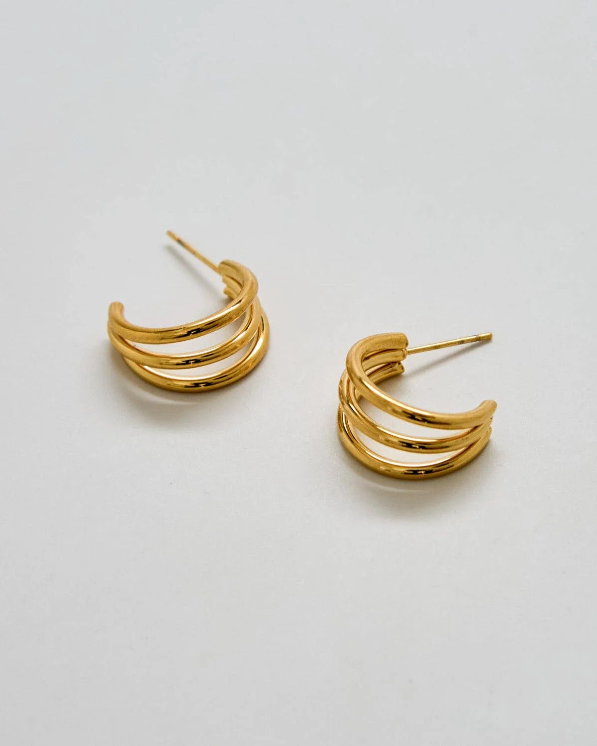 Triple Arc Gold Hoop Earrings