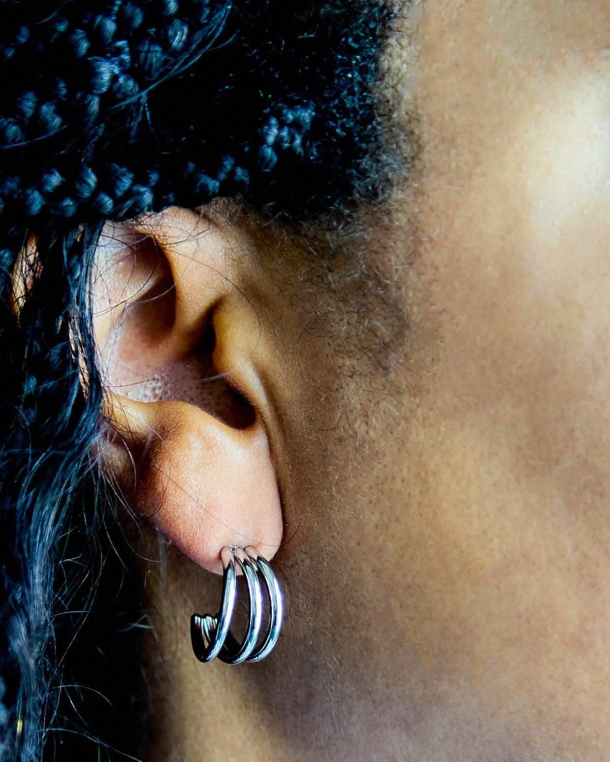 Triple Arc Silver Hoop Earrings - Image 2
