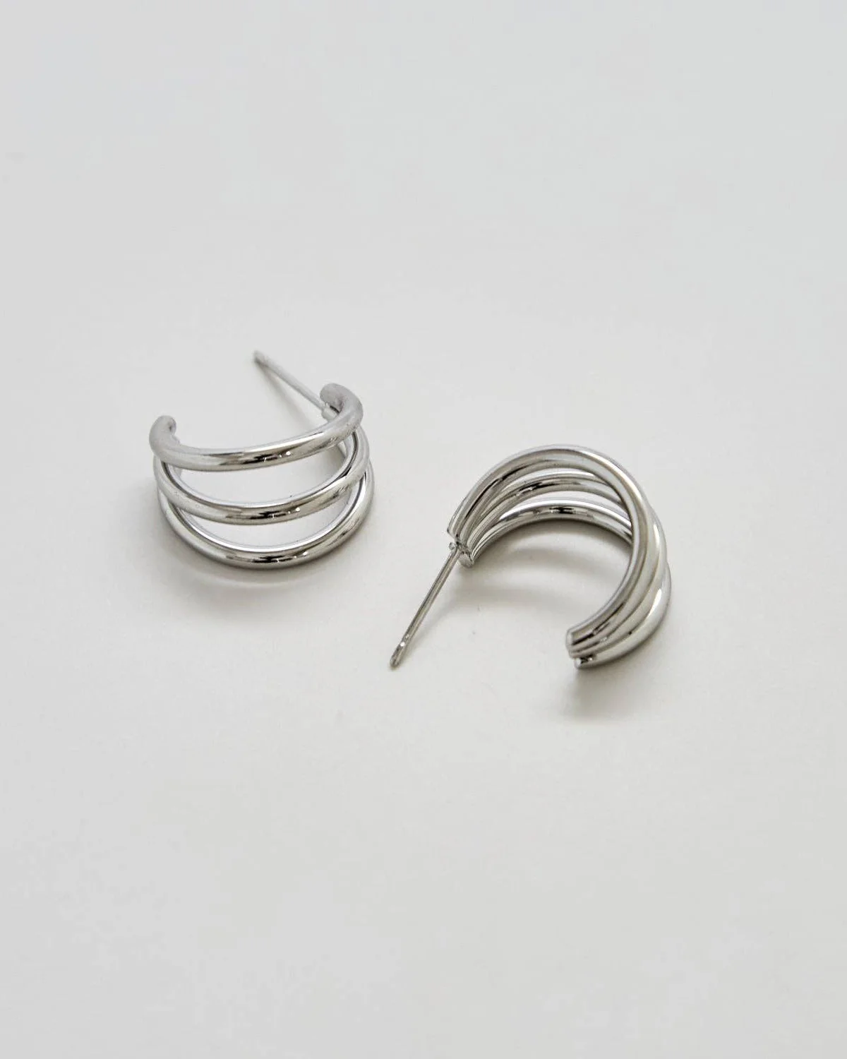 Triple Arc Silver Hoop Earrings - Image 3