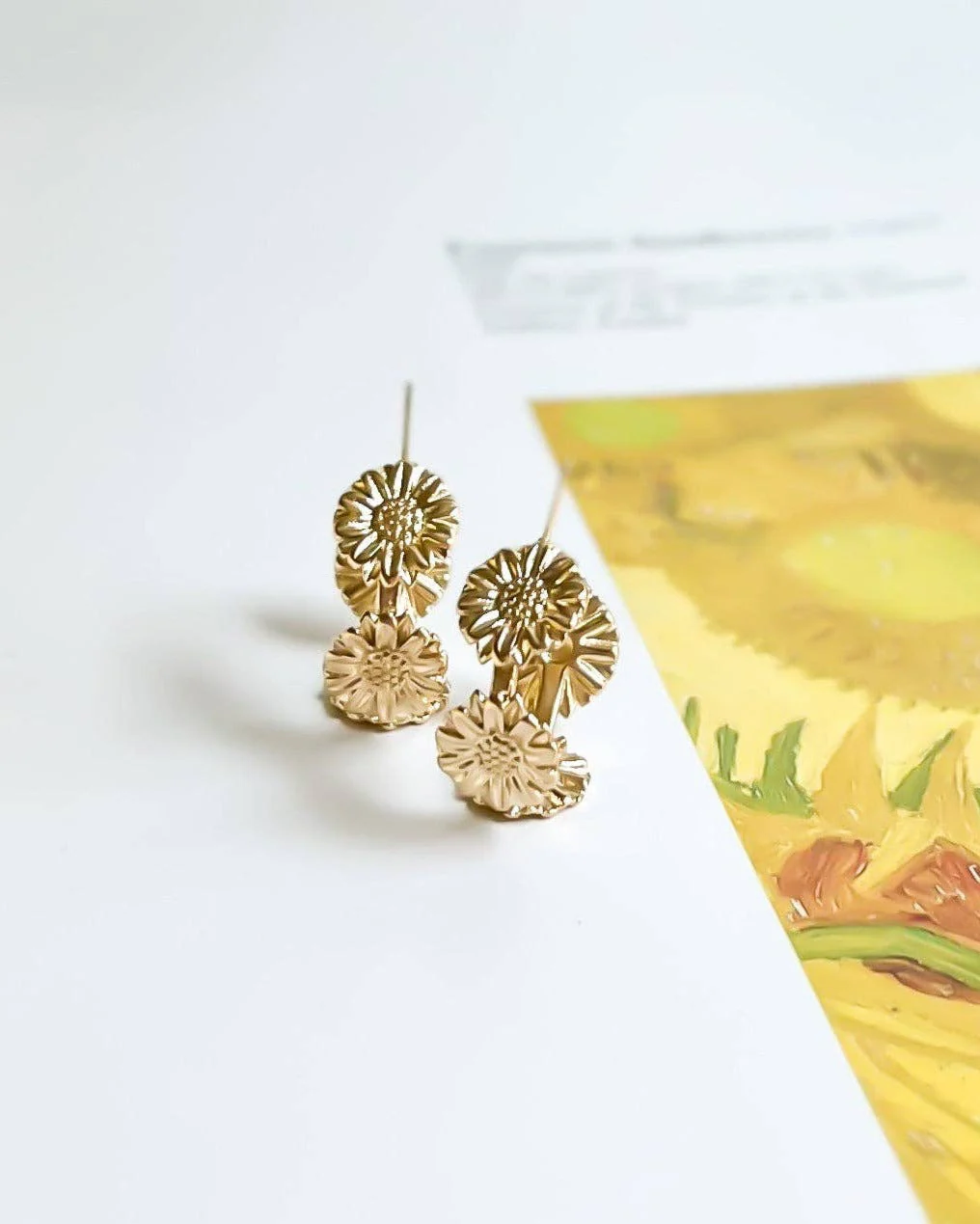 Van Gogh Sunflower Hoop Earrings - Image 2