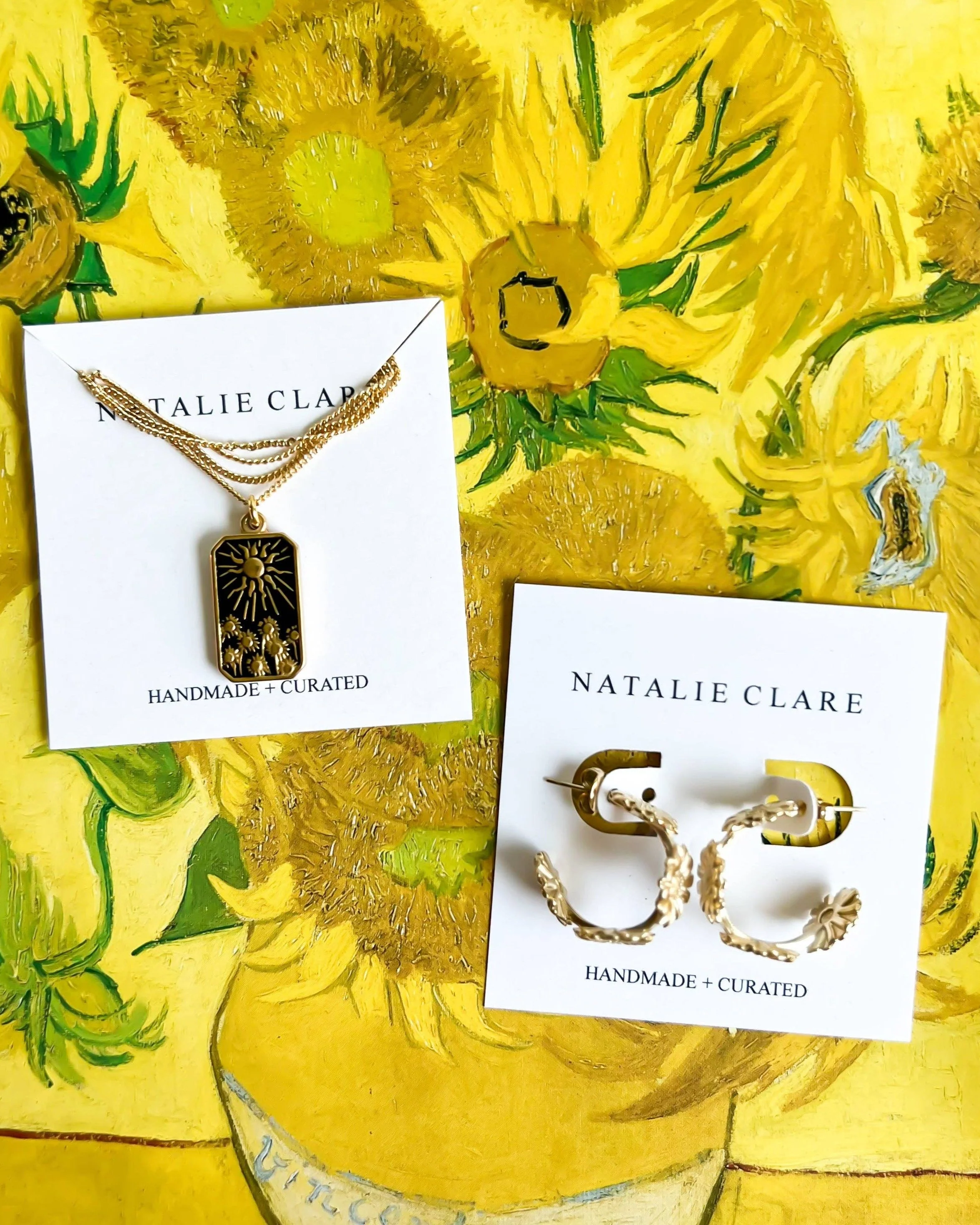 Van Gogh Sunflower Hoop Earrings - Image 4