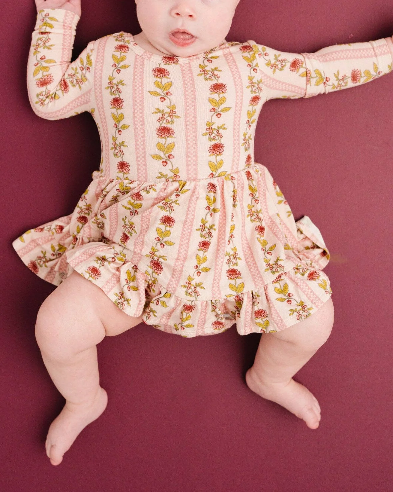 Vintage Floral Stripe Bodysuit Dress