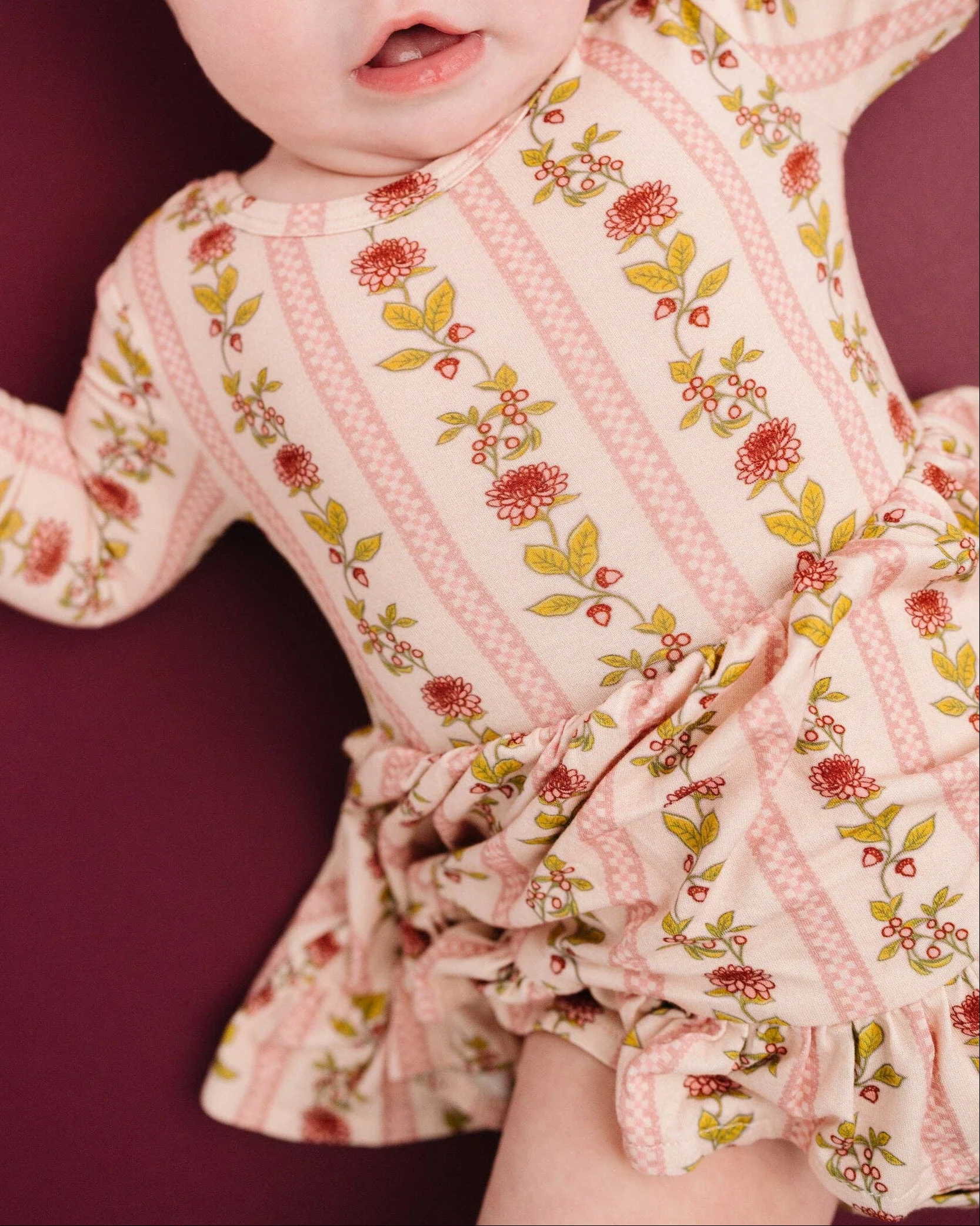 Vintage Floral Stripe Bodysuit Dress - Image 2