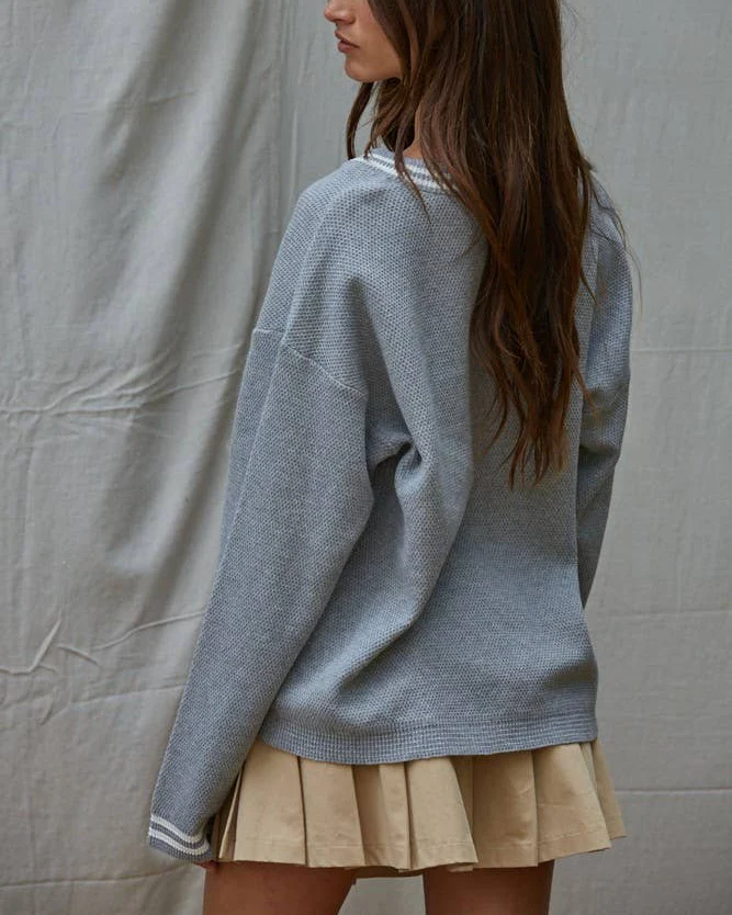 Varsity Cardigan in Grey - Image 3