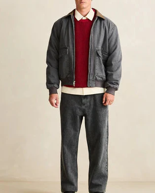 Washed Canvas Bomber Jacket in Charcoal