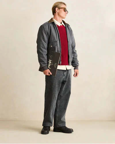 Washed Canvas Bomber Jacket in Charcoal - Image 2