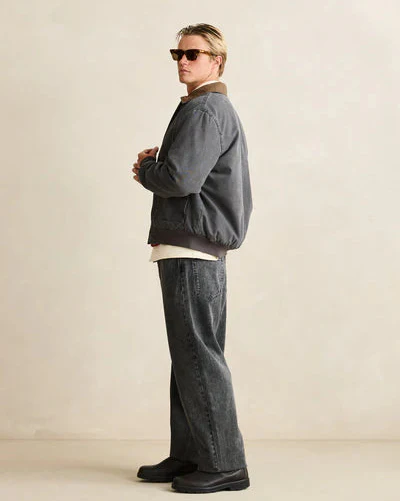 Washed Canvas Bomber Jacket in Charcoal - Image 4