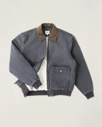 Washed Canvas Bomber Jacket in Charcoal - Image 5