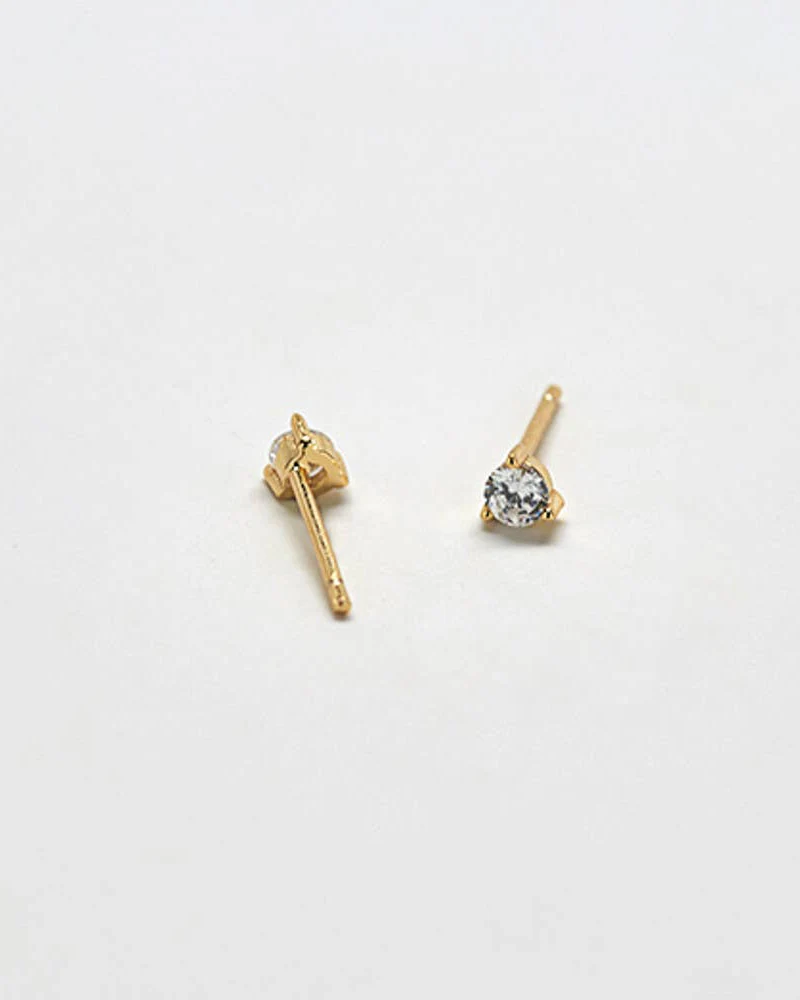 White CZ Round Gold Studs - Image 2
