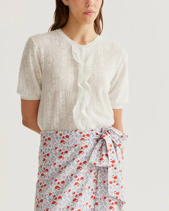 White Floral Knit Cardigan